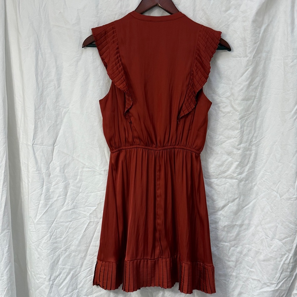 Steve Madden “Verona” Pleated Trim Rust/Terracotta Fit-&-Flare Dress. Size XS. - Picture 4 of 13